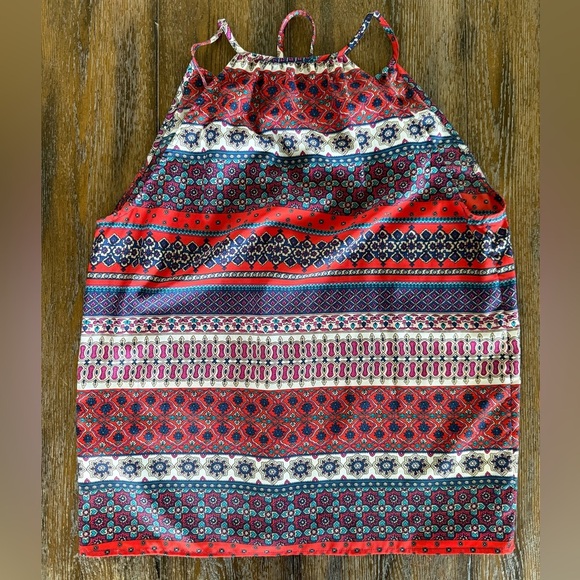 Collective Concepts Women’s Red and Blue Patterned Button Down Halter Top Size M - Picture 2 of 8